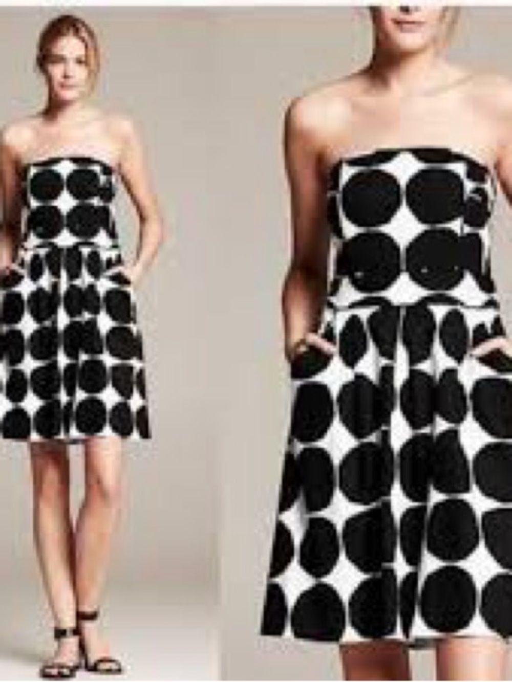 Banana Republic x Marimekko Black & White Strapless Polka Dot Dress